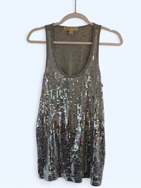 Michael Michael Kors Gray Silver Sequin Lightweight Scoop Neck Tank Size S
